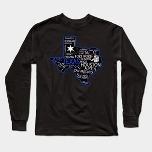 El Paso Texas cute map Houston San Antonio Dallas Austin Fort Worth Long Sleeve T-Shirt